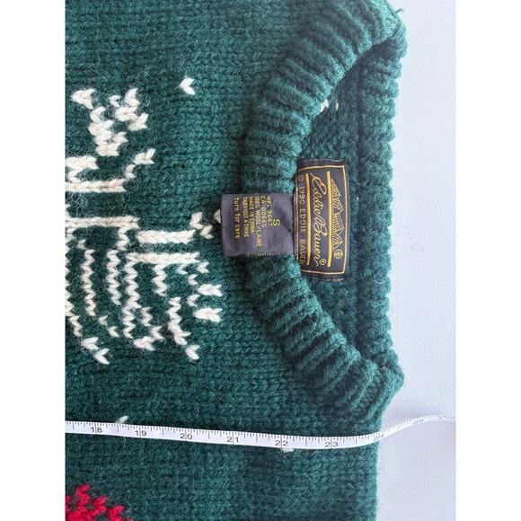 Vintage Eddie Bauer 1990 Reindeer Christmas Sweater holiday fair isle 100% Wool - Picture 3 of 7